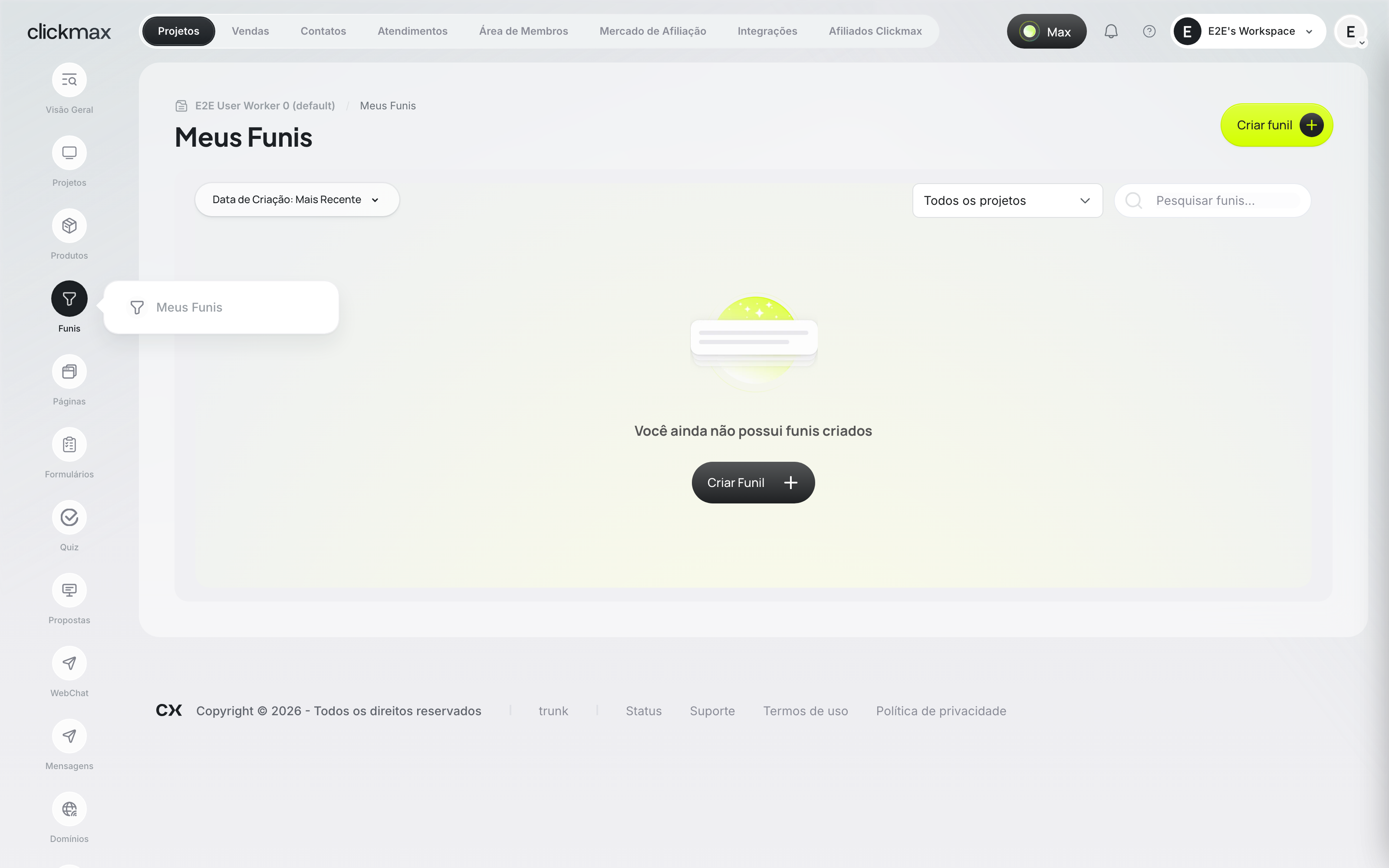 Lista de funis do workspace