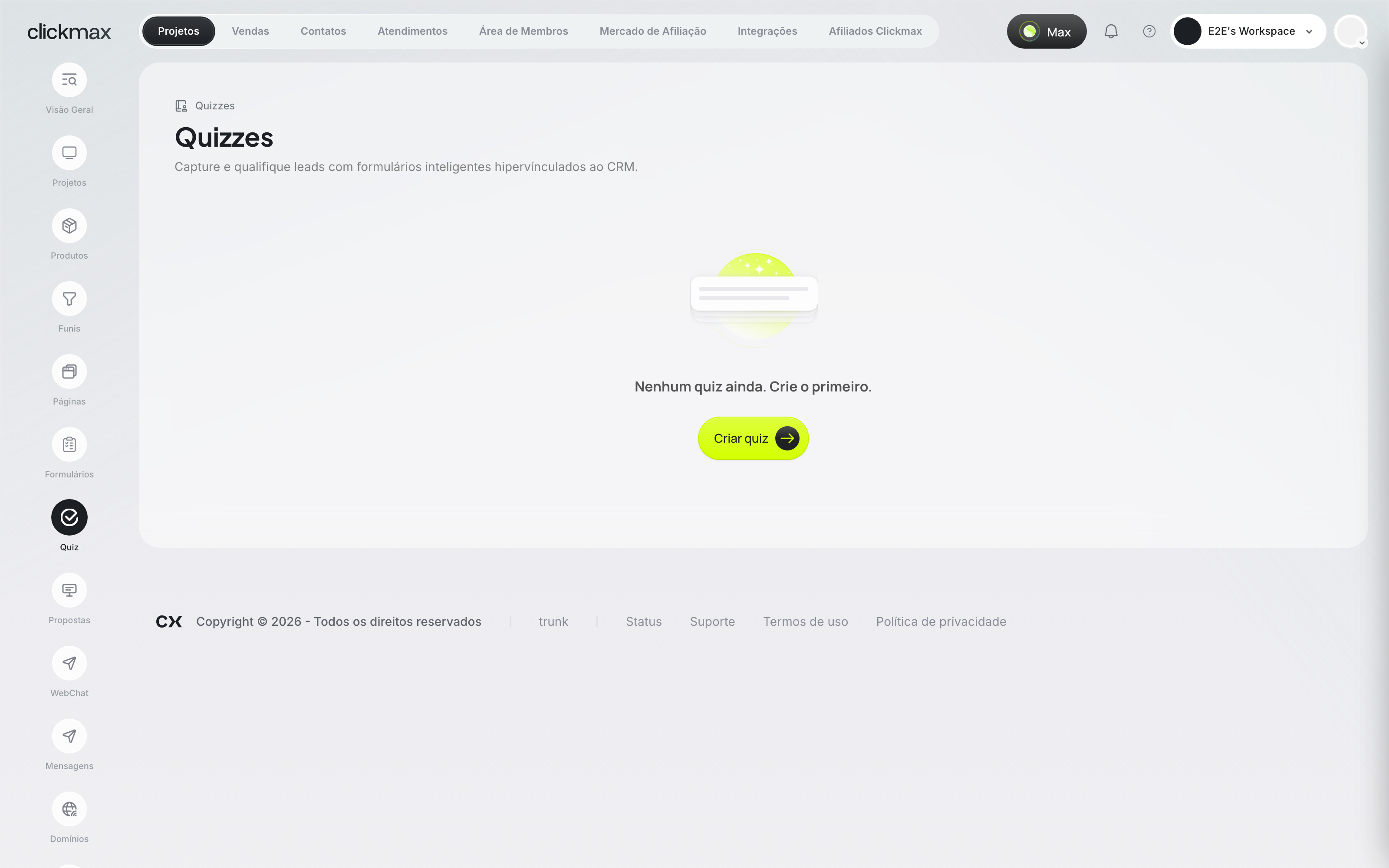 Lista de quizzes do workspace
